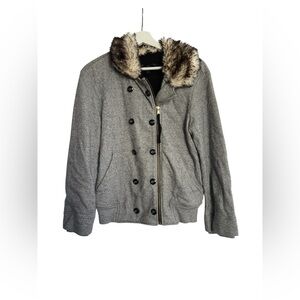 Marc Jacobs Faux Fur Collar Jacket Gray Knit Indie Grunge Y2K Peacoat Size Small